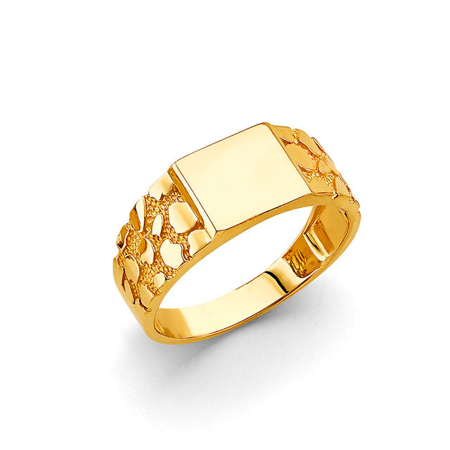 14K Yellow Gold Nugget Signet Men’s Ring