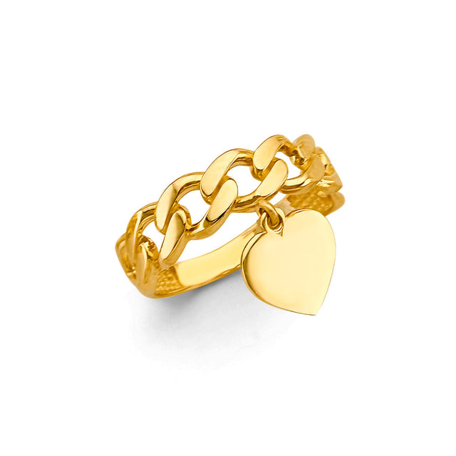 14K Yellow Gold Heart Charm Ring