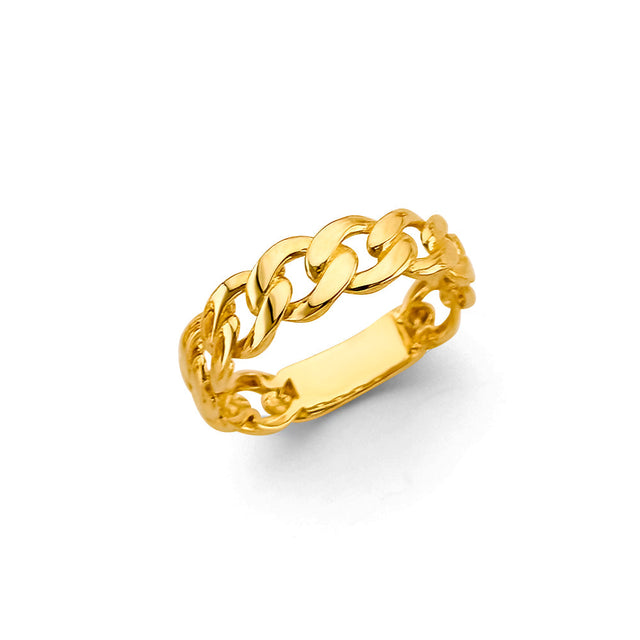 14K Yellow Gold Curb Link Ring on White Background