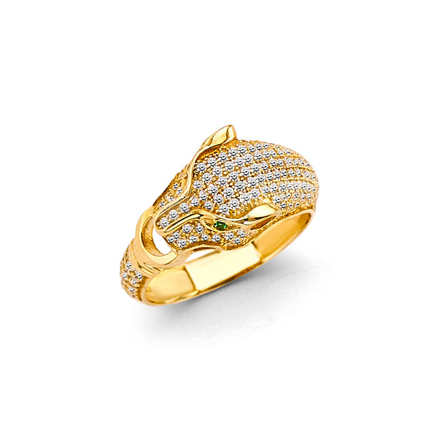 14K Two-Tone Gold Panther Profile Ring on White Background