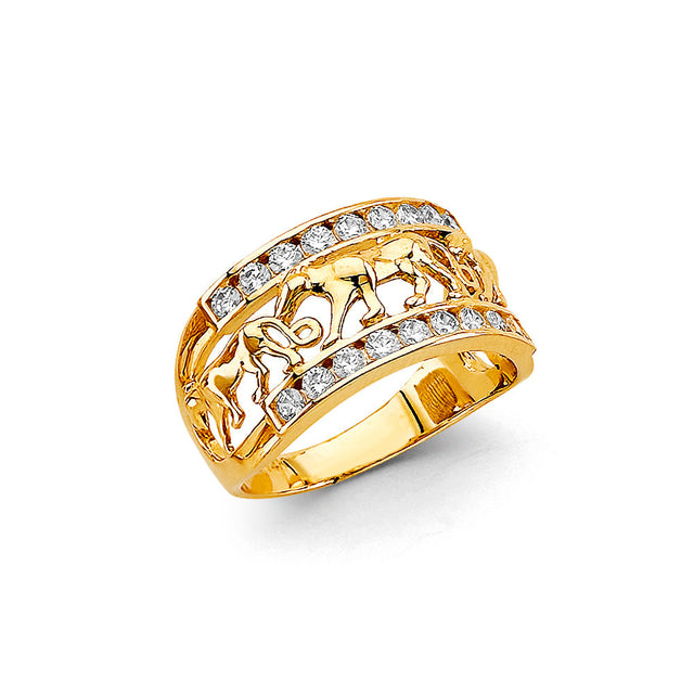 14K Yellow Gold Panther Wrap Ring on White Background