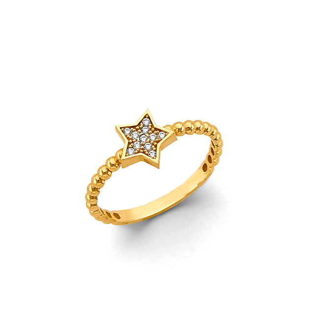 14K Two-Tone Gold Beaded Star Ring on White Background