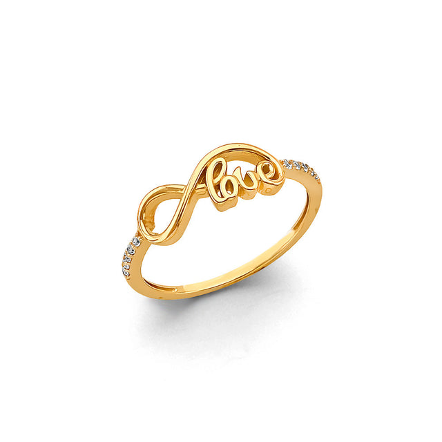 14K Yellow Gold Infinity Love Ring on White Background