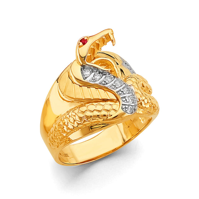 14K Two-Tone Gold Cobra Men's Ring on White Background