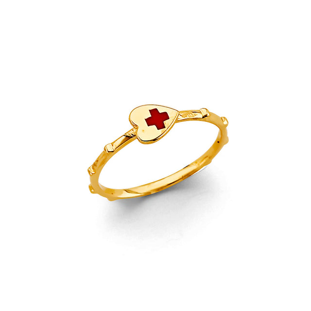 14K Yellow Gold Heart Rosary Ring
