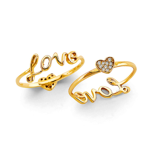 14K Yellow Gold Script Love and Heart Ring