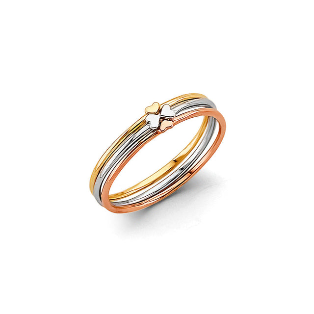 14K Tri-Color Gold Stackable Heart Bands Set