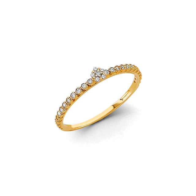 14K Yellow Gold Stackable Pave Band Cubic Zirconia Ring on White Background