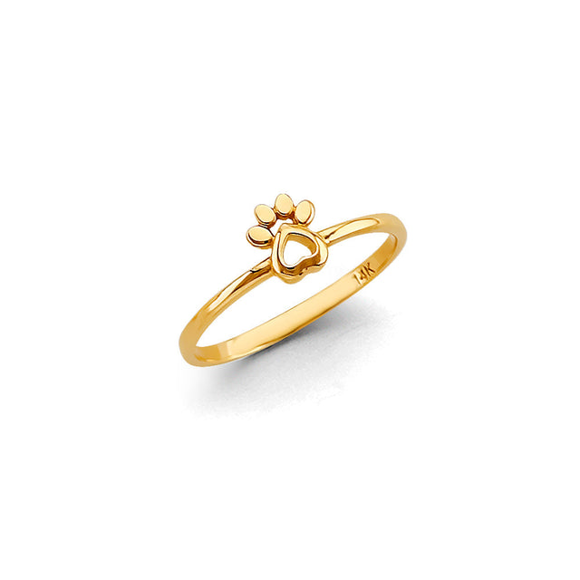 14K Yellow Gold Dog Paw Ring on White Background