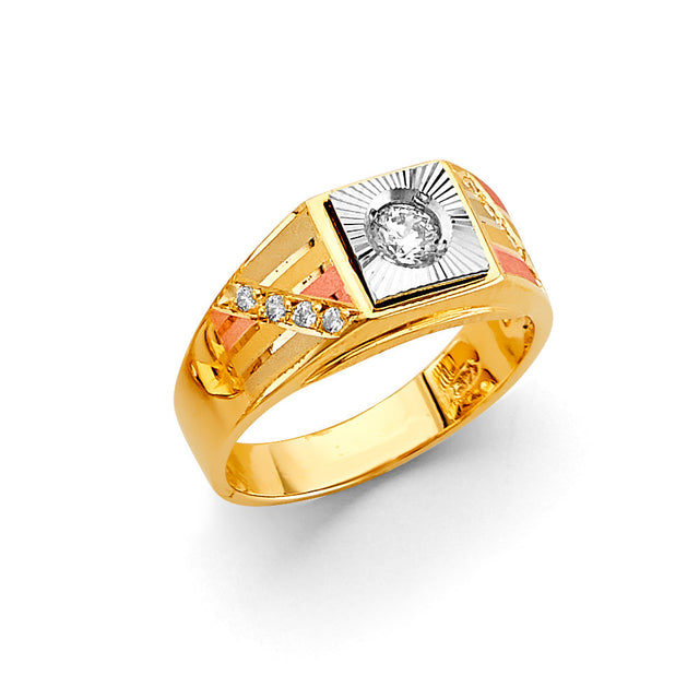 14K Tricolor Gold Starburst Men's Ring