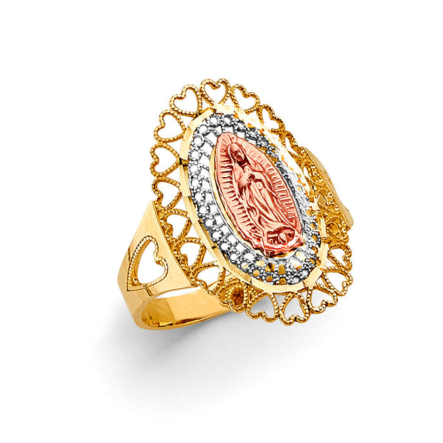 14K Tricolor Gold Heart Lace Guadalupe Ring