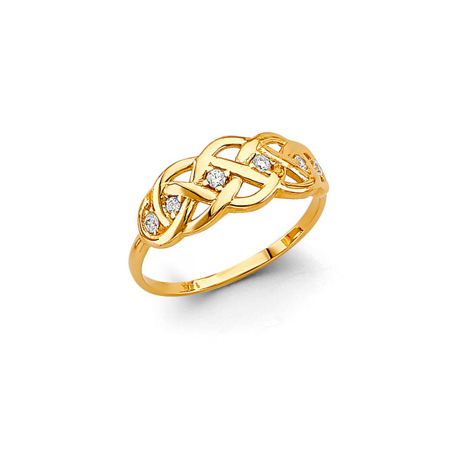 14K Yellow Gold Flat Love Knot Ring on White Background