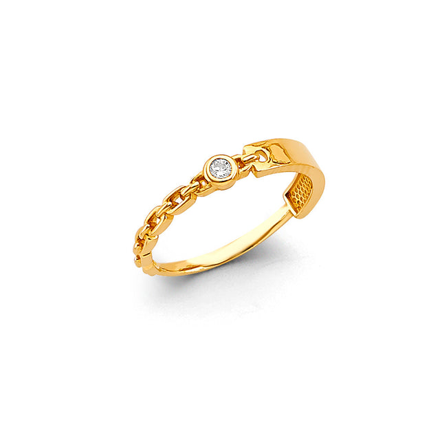 14K Yellow Gold Petite Pave Bypass Cubic Zirconia Ring on White Background