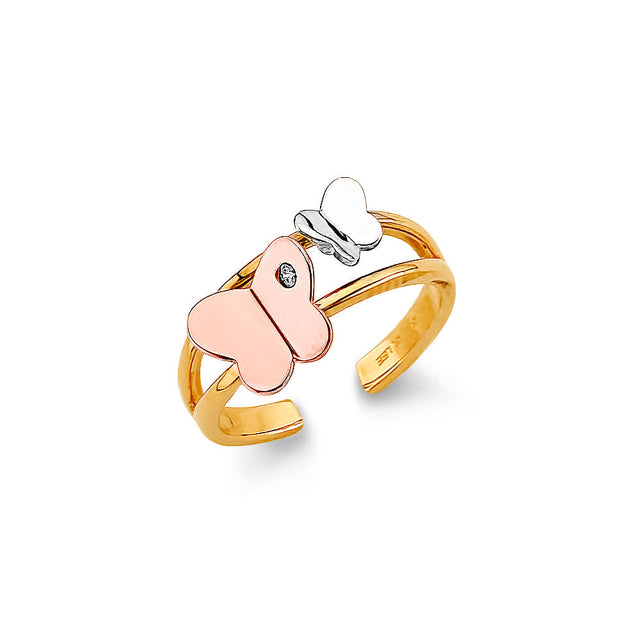 14K Tricolor Gold Butterfly Toe Ring