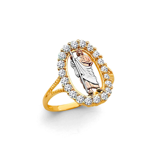 14K Tricolor Gold St. Jude Oval Halo Ring