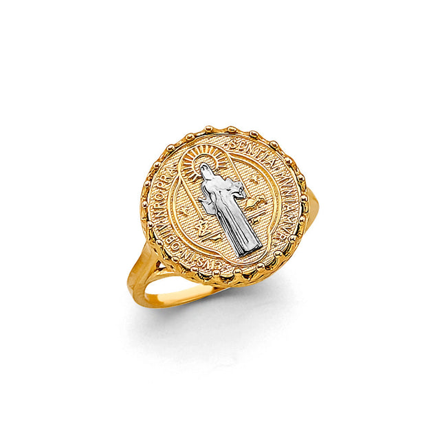 14K Two-Tone Gold San Benito Oval Medal Ring