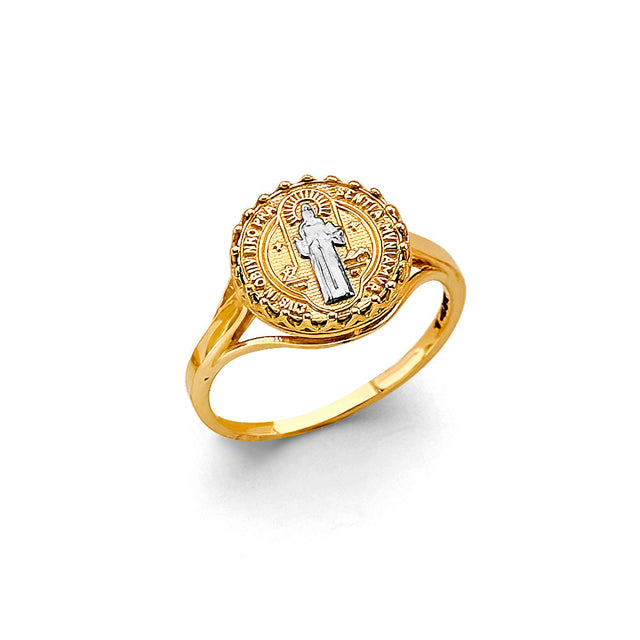 14K Two-Tone Gold San Benito Halo Medal Ring