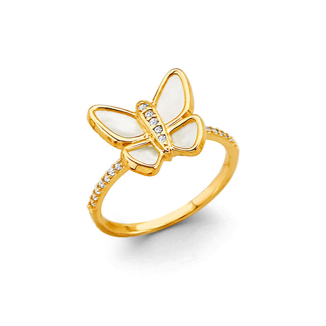14K Yellow Gold Mother-of-Pearl Butterfly Ring
