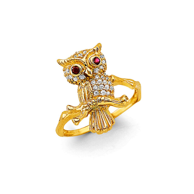 14K Two-Tone Gold Owl Ring