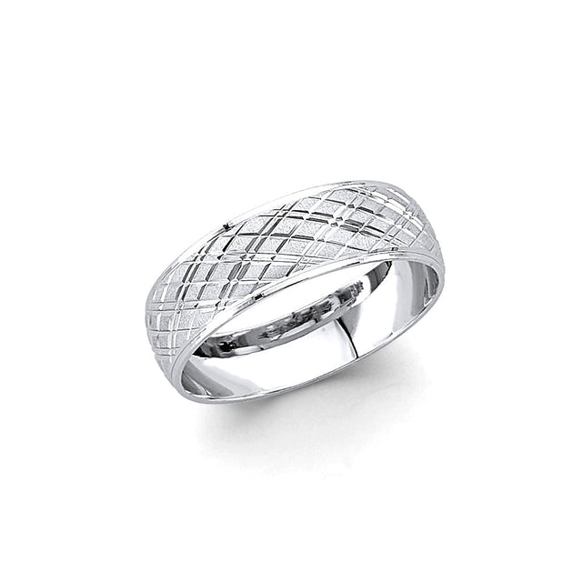 14K White Gold Diamond-Cut Wedding Trio Set on White Background