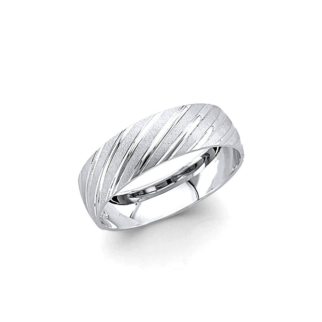 14K White Gold Diagonal Diamond-Cut Men's Wedding Band