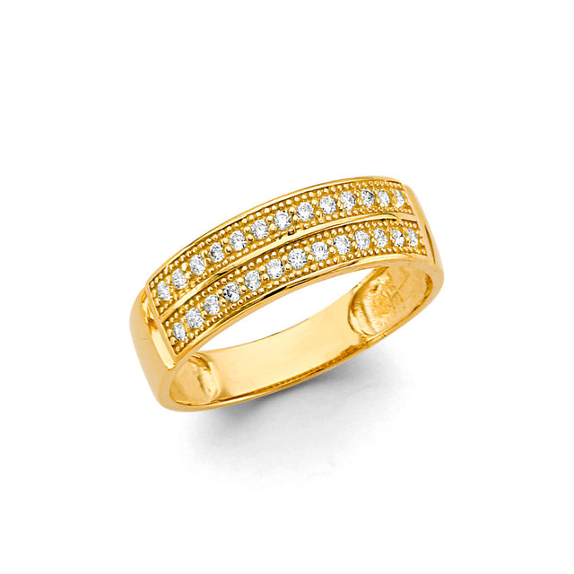 14K Yellow Gold Double-Row Milgrain Men's Wedding Band on White Background