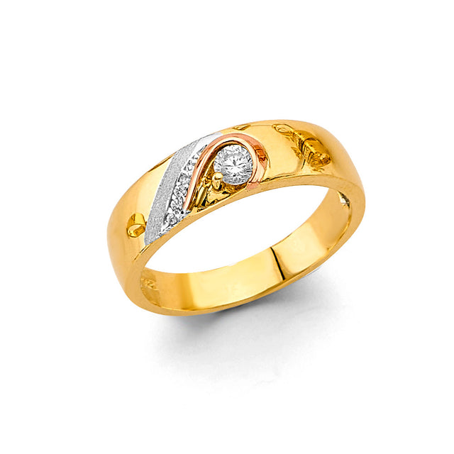 14K Two-Tone Gold Bypass Wedding Trio Set on White Background