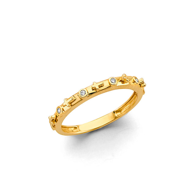 14K Yellow Gold Stone-Set Rosary Ring on White Background