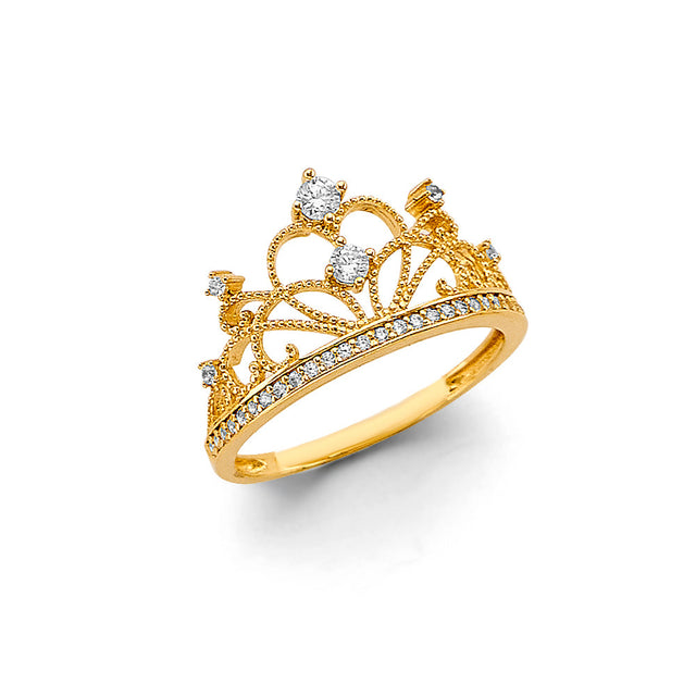 14K Two-Tone Gold Star Tiara Ring on White Background