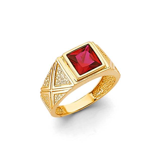 14K Yellow Gold Princess-Cut Red Signet Ladies' Ring