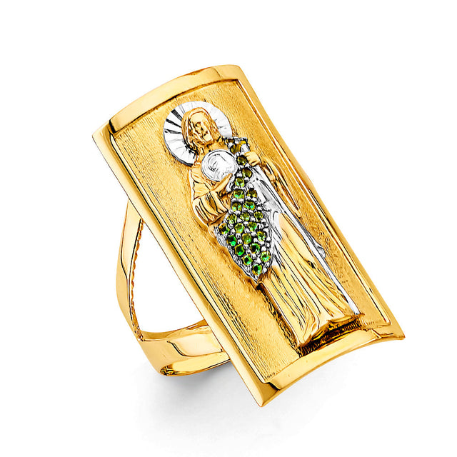 14K Two-Tone Gold St. Jude Long Plaque Men's Ring
