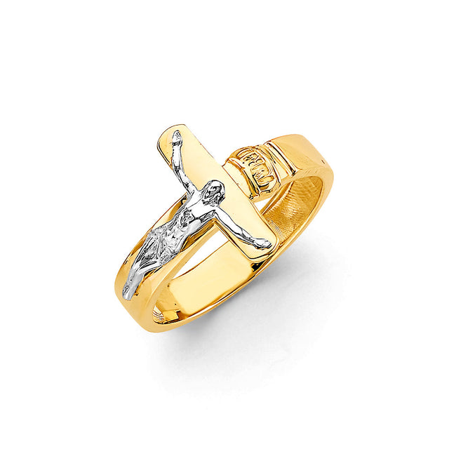 14K Two-Tone Gold Crucifix Men's Ring