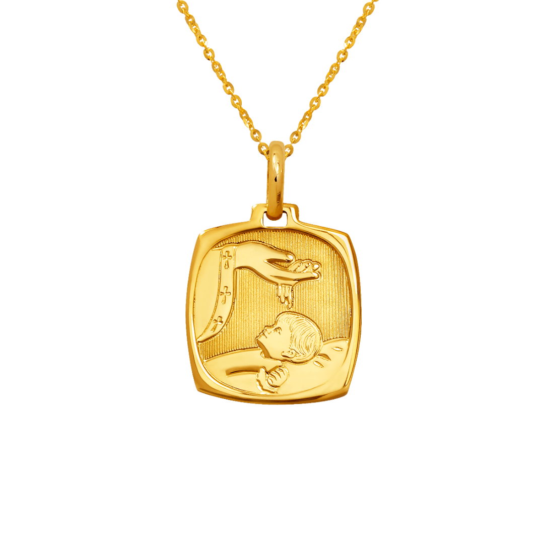 14K Yellow Gold High Polished Baptism Religious Pendant