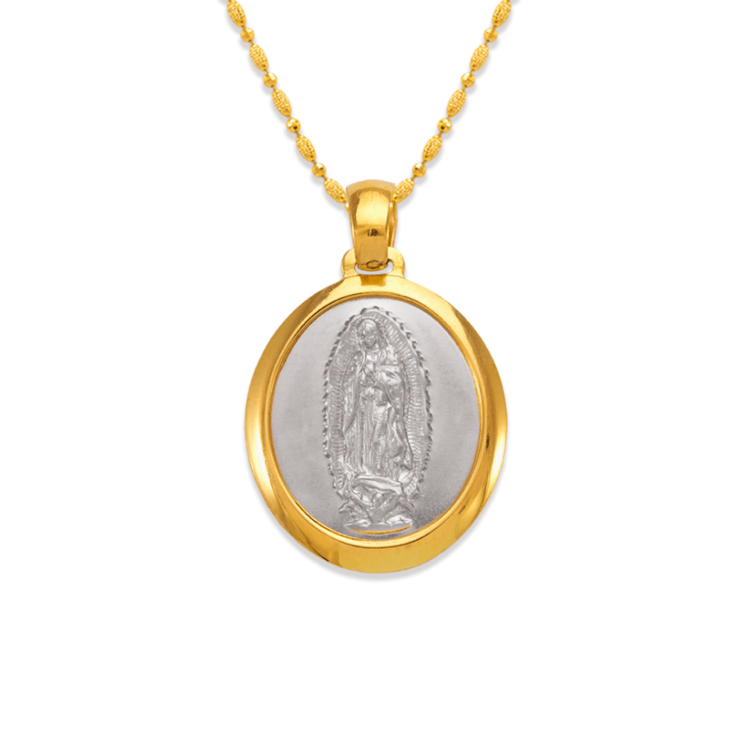 14K Two-Tone Gold High Polished Oval Shape Religious Pendant