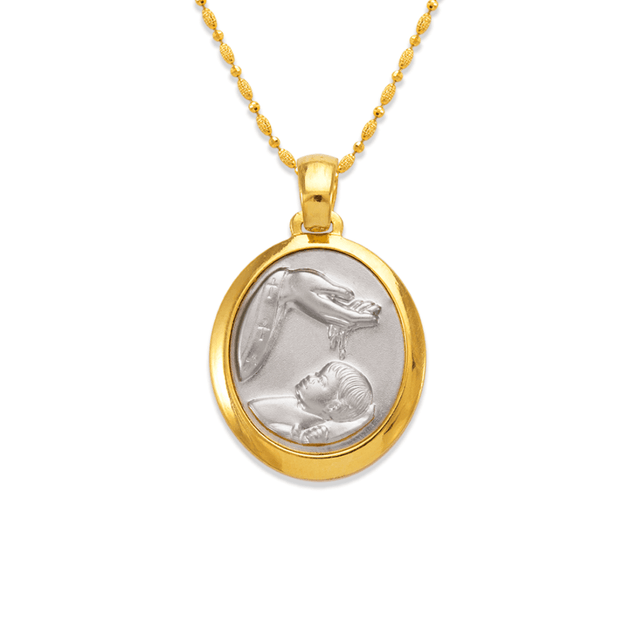 14K Two-Tone Gold High Polished Oval Shape Religious Pendant
