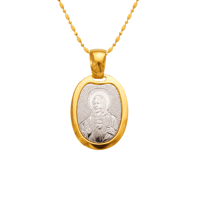 14K two-tone gold high polished oval shape religious pendant | Italian made | ItalianFashions