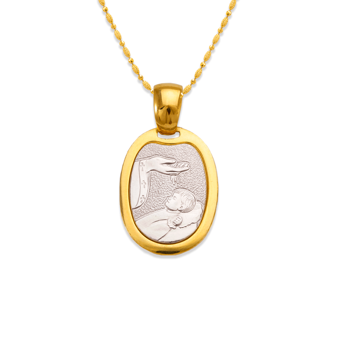 14K Two-Tone Gold High Polished Oval Shape Religious Pendant