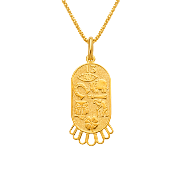 14K Yellow Gold High Polished Goodluck Religious Pendant