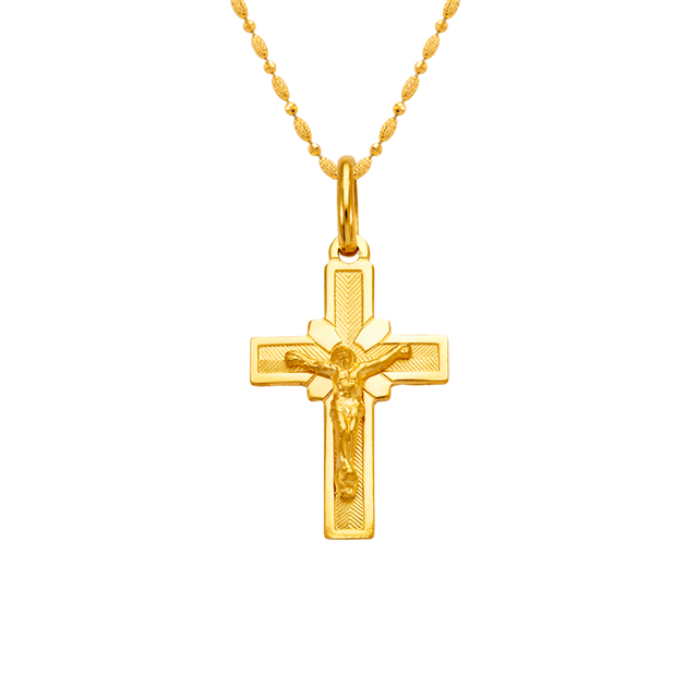 14K Yellow Gold High Polished Jesus Cross Religious Pendant