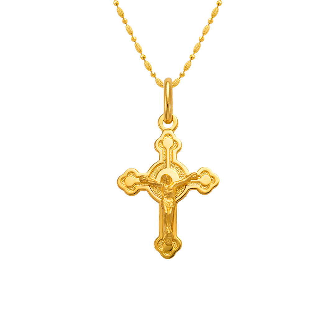 14K Yellow Gold High Polished Jesus Cross Religious Pendant