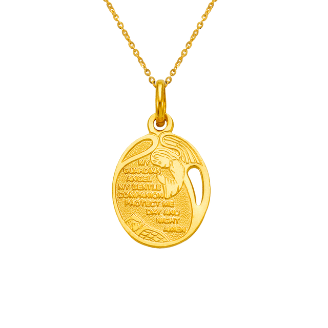 14K Gold High Polished Guardian Angel Religious Pendant
