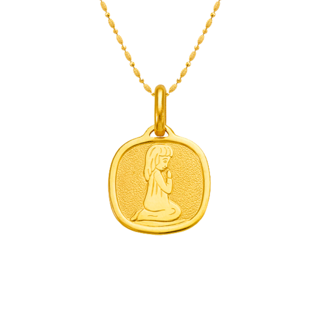14K yellow gold high polished praying girl communion religious pendant | Italian made | ItalianFashions