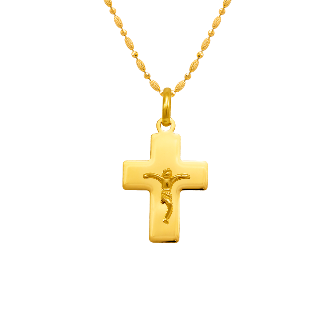 14K Yellow Gold High Polished Cross Jesus Religious Pendant