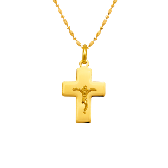 14K yellow gold high polished cross Jesus religious pendant | Italian made | ItalianFashions