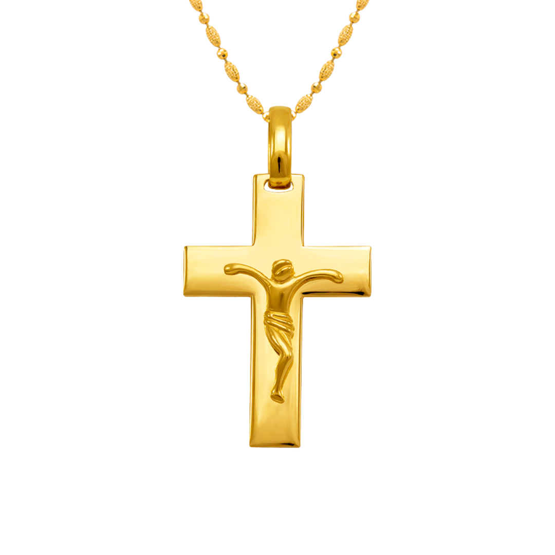 14K Yellow Gold High Polished Cross Jesus Religious Pendant
