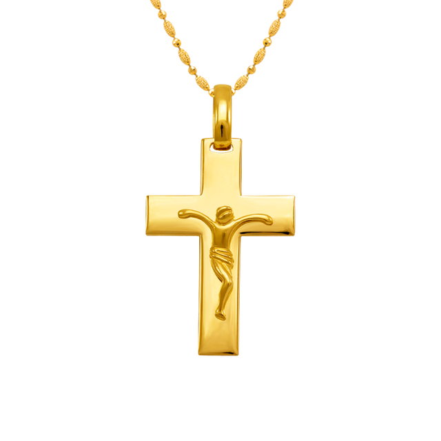 14K Yellow Gold High Polished Cross Jesus Religious Pendant
