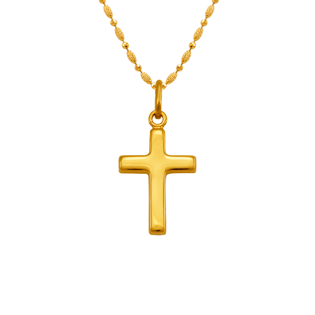 14K Yellow Gold High Polished Hollow Cross Religious Pendant