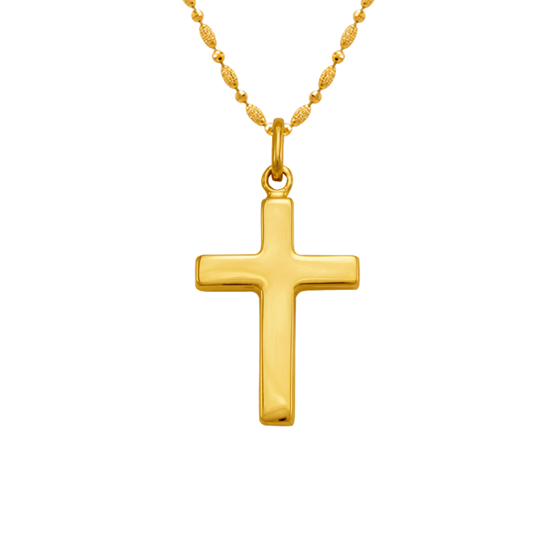 14K Yellow Gold High Polished Hollow Cross Religious Pendant