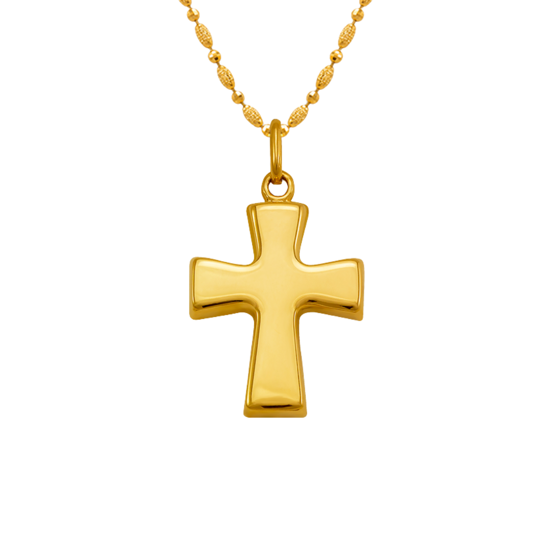 14K Yellow Gold High Polished Hollow Cross Religious Pendant