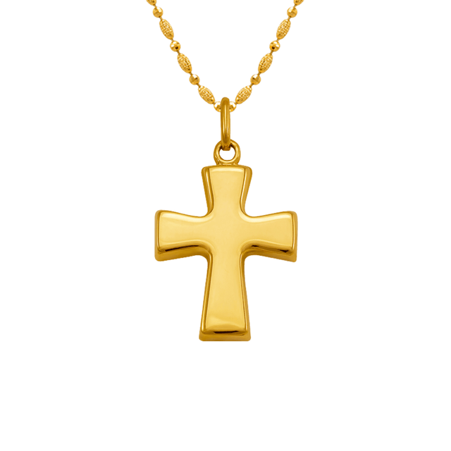14K Yellow Gold High Polished Hollow Cross Religious Pendant